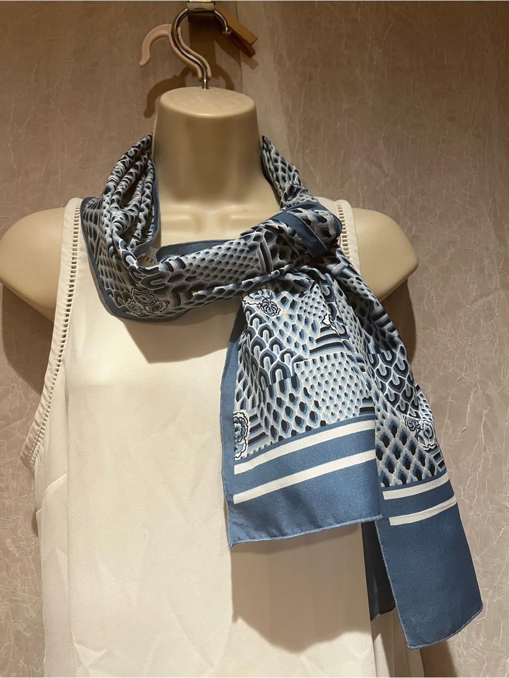 Estee Lauder Blue Patterned Silk-Feel Scarf